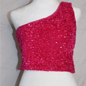 Fashion Nova Pink Sequin One-Shoulder Top
